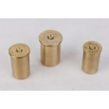 Three pairs brass snap caps: 4 bore, 8 bore and 10 bore