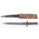 WW I Enfield bayonet, 12 ins blade dated 1903 with other Ordnance marks, wood grips in metal mounted