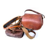 Two leather cartridge bags and 12 bore suede cartridge belt