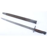 WW I US P17 bayonet with 17 ins single edged, fullered blade stamped US Remington 1917, wood