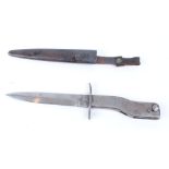 WW I German Demag, trench knife, 5,1/2 ins blade, metal sheath with leather belt loop