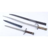 German bayonet with 12 ins single edge fullered blade by Hackman & Co. wood grips, black painted