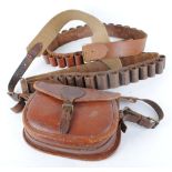 Leather cartridge bag and two 12 bore cartridge belts