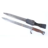 German S98/05 Butchers Knife bayonet with 14,1/2 ins blade, wood grips, metal scabbard and leather