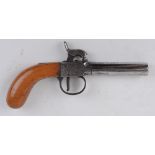 55 bore Belgian percussion pocket pistol, c.1850, 3 ins barrel, scroll engraved boxlock action,