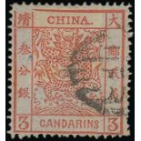 ChinaLarge Dragons1878 Thin Paper3ca. vermilion-red [22] showing the broken top left corner which