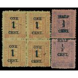 Municipal PostsKEWKIANG1896 ½c. on 20c. (2), 1c. on 15c. block of four, surcharge in black, mint, o