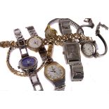 A collection of lady's wristwatches, including a 9ct gold Nivada, and six other manual wind and