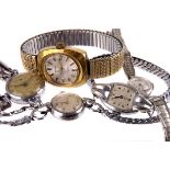 Five lady's stainless steel wristwatches,  including 1930s Tudor 15 jewel manual wind, another,