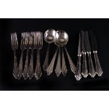 A fine silver plated canteen of cutlery by WMF, for twelve, comprising knives, forks, spoons,