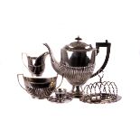 A three piece semi gadrooned electro-plated coffee service,  together with an assortment of other