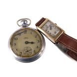 An Art Deco 9ct gold gentleman's wristwatch,  the rectangular case hallmarked Chester 1937, silvered