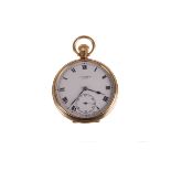 A 9ct gold open faced pocket watch by J.W Benson,  London 1936, with signed white enamel dial and