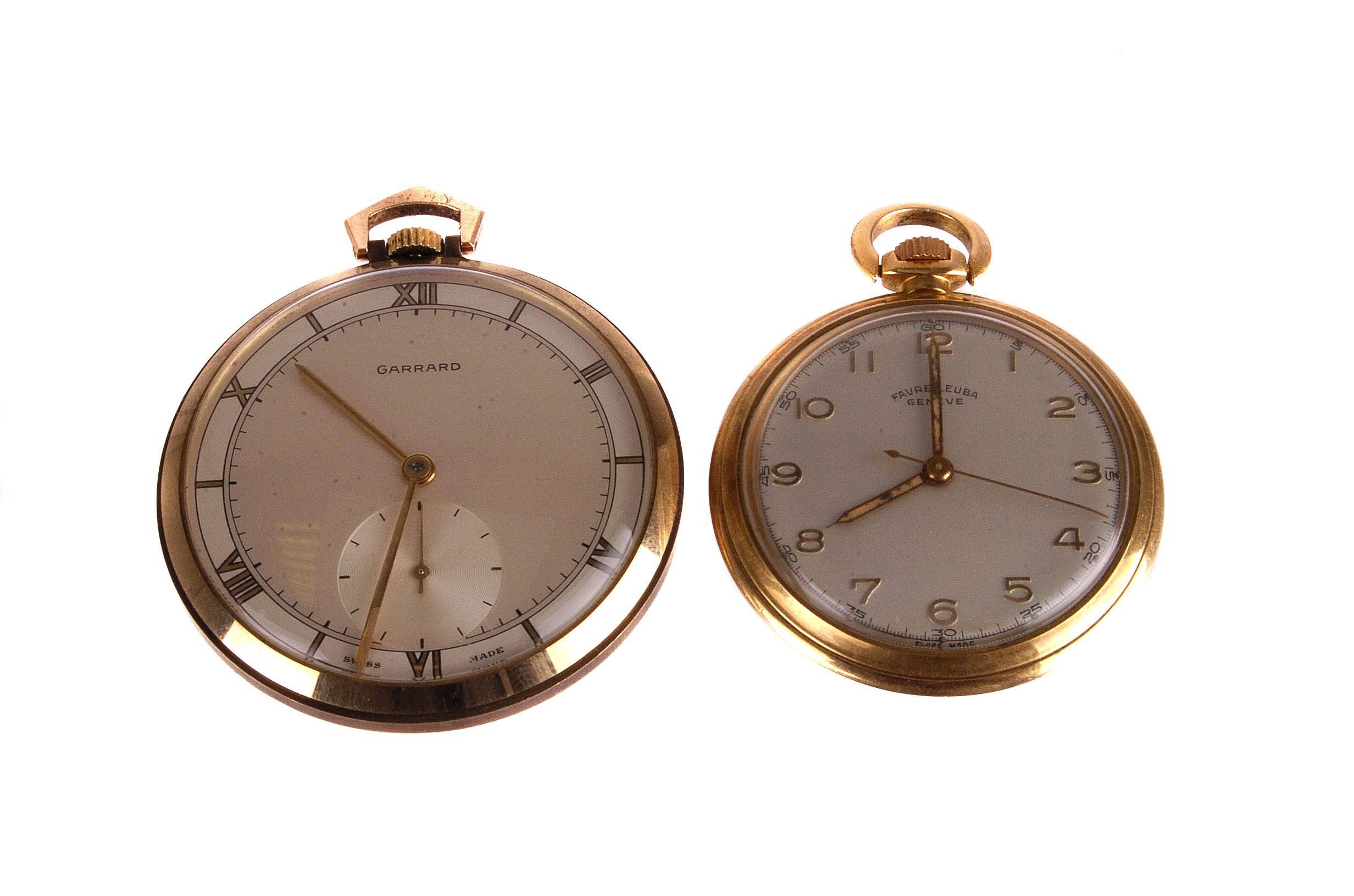 A 9ct gold open faced pocket watch retailed by Garrard, London 1960,  with two tone satin finish