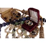 A collection of fine and costume jewellery,  including a pair of 9ct gold mounted cultured pearl