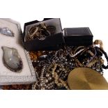 A quantity of costume jewellery,  including simulated pearl necklaces, paste set brooches, an