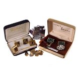 A collection of 1970s cufflinks,  various designs, including a cased Stratton pair, two 9ct gold