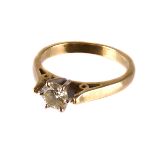 A diamond single stone ring,  the brilliant approx. .60 carat, claw set, on a 18ct yellow gold