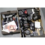 Olympus OM4TI Outfit, Camera with 24/28/50/135 and 200 Zuiko lenses Motor Drive 2 and other items (a