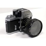 Nikon F Photomic Camera, a chrome body with an f/3.5 28mm PC-Nikkor