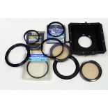 Filters: Various large size Heoliplan filters and others with a Lee lens shade (a lot)