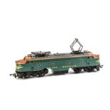 A Tri-ang 00 Gauge R257 Double Ended Electric Locomotive with Twin Pantographs, in green and orange,