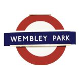 A London Underground Enamel Station Sign for 'Wembley Park' in three parts, either from a seat or