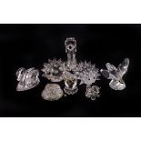 A group of Swarovski crystal animal ornaments, to include two hedgehogs, a swan, a butterfly, dog