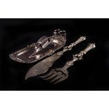 A small collection of silver plate, including a Victorian pair of fish servers, a candle snuff and