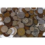 COINS: a assortment of British and world coinage,  including a number of sixpence, a Blackpool Wheel