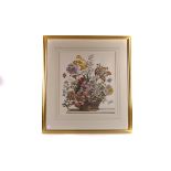 A pair of hand coloured engraving prints of baskets of flowers after Jean Baptiste Monnoyer,  46 x