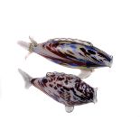 A series of seven Murano glass fish,  the marbled interior skin in reds, yellows and blues,