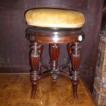 A 19th century mahogany adjustable piano stool, with reeded splay legs and central column