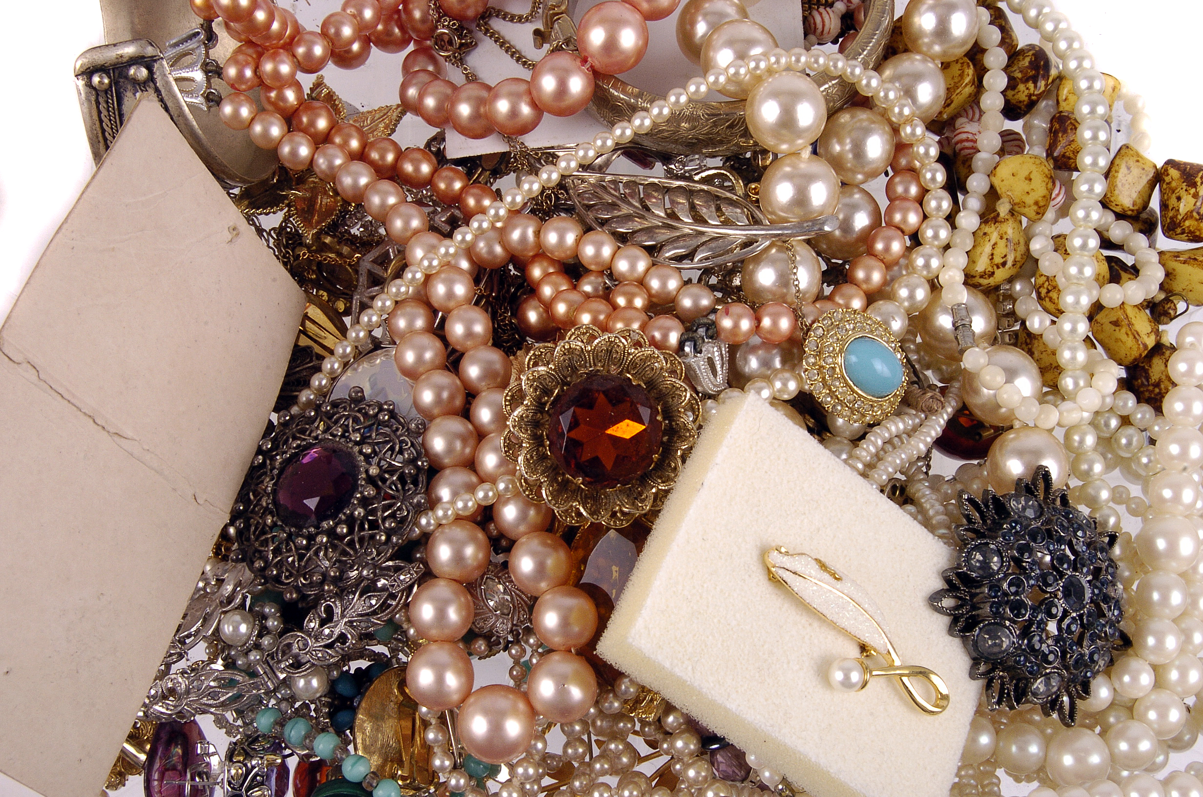 A quantity of costume jewellery,  to include cultured, seed, and simulated pearls, mother-of-pearl