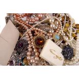 A quantity of costume jewellery,  to include cultured, seed, and simulated pearls, mother-of-pearl