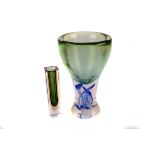 An Italian sommerso vase,  of  rectangular form, with Murano green tubular interior, 16cm high,