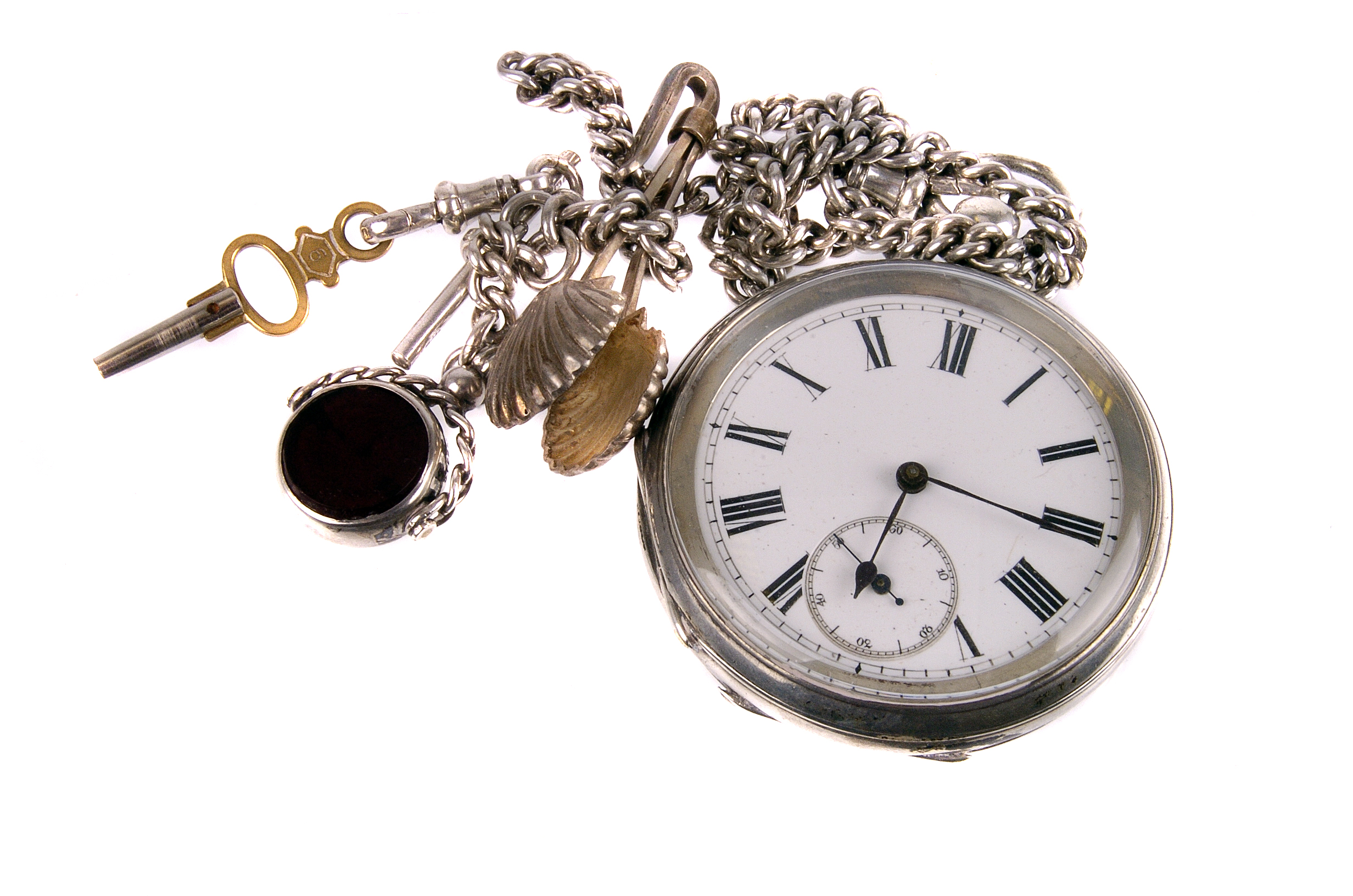 A late Victorian silver open faced pocket watch,  Birmingham 1881, with white enamel dial, black