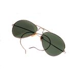 A pair of WWII American aviator sunglasses,  with green glass lenses, in original case