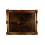 A 19th century oil on canvas,  A pathway through a young forest', 77 x 68cm, in an ornate gilt frame