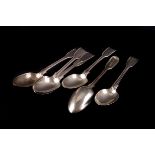 A set of six Victorian silver fiddle and thread pattern dessert spoons by George Adams,  London