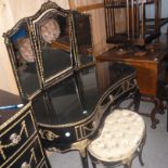 A 1960s ebonised kidney shaped dressing table,   with faux ormolu mounts, on cabriole legs, with