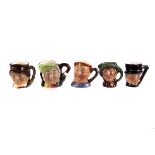 A set of twelve miniature Royal Doulton character mugs,  together with wall mounted wooden stand