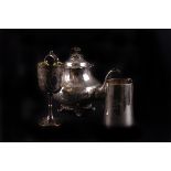 A quantity of electroplated items,  including goblets, teapots, footed stand and other items