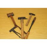 A group of vintage tools, including a Brooklands's copper mallet, a soldering tool and other