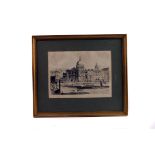 A series of ten dry point etchings, illustrating various British and Continental landmarks, framed