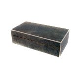A rectangular shagreen box, with two compartment wooden interior, 19.5cm long
slight warping to
