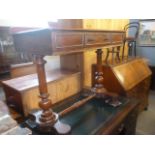 A Victorian mahogany single drawer hall table,  on twin pillar base with bar stretcher, 90cm wide