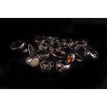 A collection of silver finger rings,  some set with hardstones, the majority stamped '925'