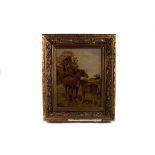 An oil on canvas of a horse and foal,  unsigned, 34 x 44cm, in a heavy gilt frame