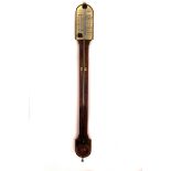 A mid Victorian oak stick barometer by Towson and Mercer,  with ivory dial calibrated between 27 and